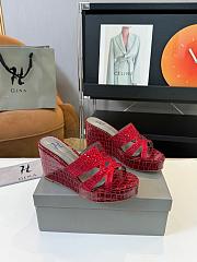 Kitlife Gina red Croc Embossed Leather Embellished Wedge Platform Sandals - 3