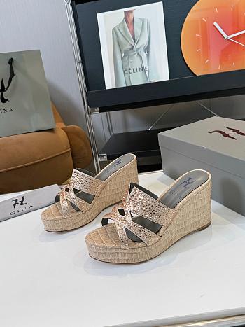 Kitlife Gina Beige Croc Embossed Leather Embellished Wedge Platform Sandals