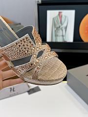 Kitlife Gina Beige Croc Embossed Leather Embellished Wedge Platform Sandals - 4