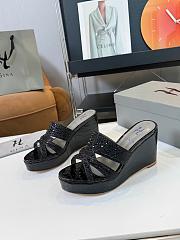 Kitlife Gina Black Croc Embossed Leather Embellished Wedge Platform Sandals - 1