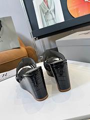 Kitlife Gina Black Croc Embossed Leather Embellished Wedge Platform Sandals - 5