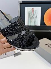 Kitlife Gina Black Croc Embossed Leather Embellished Wedge Platform Sandals - 4