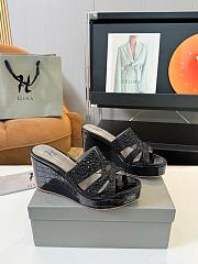 Kitlife Gina Black Croc Embossed Leather Embellished Wedge Platform Sandals - 2