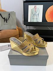 Kitlife Gina Gold Croc Embossed Leather Embellished Wedge Platform Sandals - 2