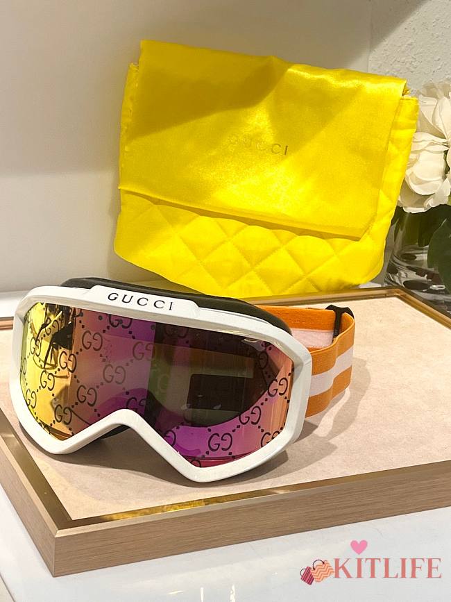 GUCCI GG1210S 002 Goggles Ivory Orange Frame Pink Lenses 99mm - 1