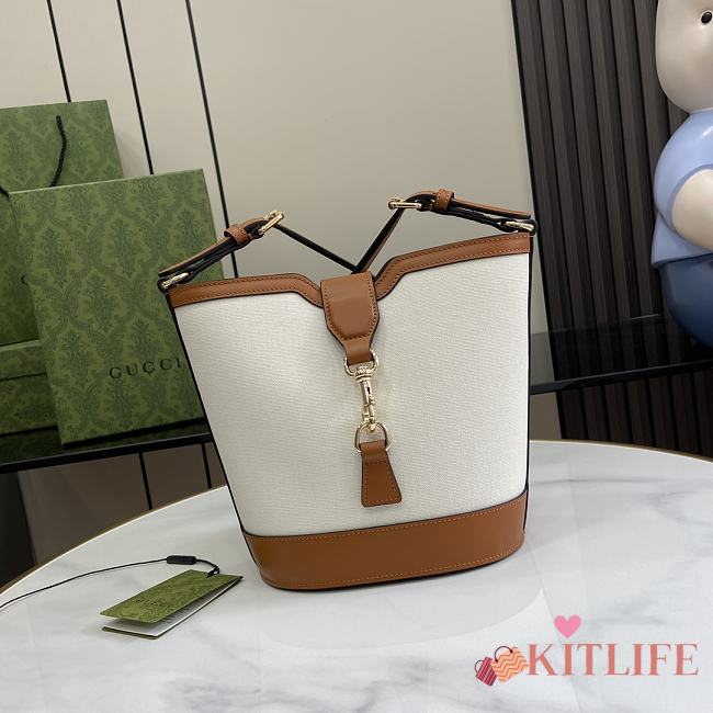 Kitlife Gucci Mini Bucket Bag Natural Canvas Brown Leather Trim -  782908 - 18.5x20.5x12.5cm - 1