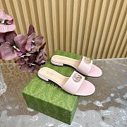 Kitlife Gucci Double G Diamond Buckle Flat Slippers Light Pink Leather - 5