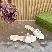 Kitlife Gucci Double G Diamond Buckle Flat Slippers White Leather - 2