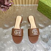 Kitlife Gucci Double G Diamond Buckle Flat Slippers Brown Leather - 1