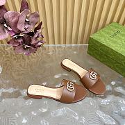 Kitlife Gucci Double G Diamond Buckle Flat Slippers Brown Leather - 6
