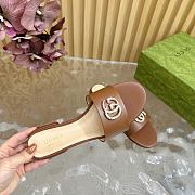 Kitlife Gucci Double G Diamond Buckle Flat Slippers Brown Leather - 5