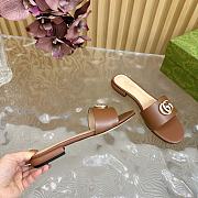 Kitlife Gucci Double G Diamond Buckle Flat Slippers Brown Leather - 4