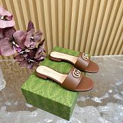 Kitlife Gucci Double G Diamond Buckle Flat Slippers Brown Leather - 3