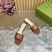 Kitlife Gucci Double G Diamond Buckle Flat Slippers Brown Leather - 2