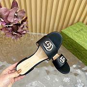 Kitlife Gucci Double G Diamond Buckle Flat Slippers Black Leather - 6