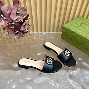 Kitlife Gucci Double G Diamond Buckle Flat Slippers Black Leather - 5