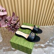 Kitlife Gucci Double G Diamond Buckle Flat Slippers Black Leather - 4