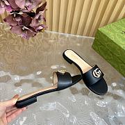Kitlife Gucci Double G Diamond Buckle Flat Slippers Black Leather - 3