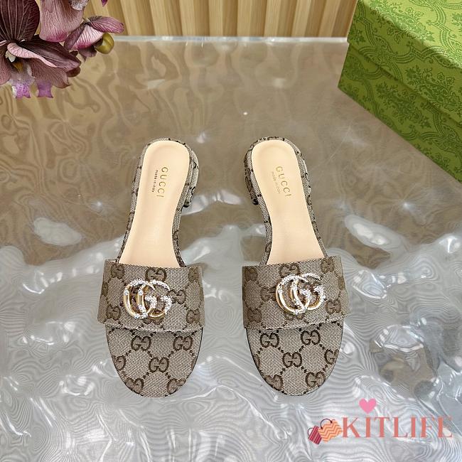 Kitlife Gucci Double G Diamond Buckle Flat Slippers Beige  - 1