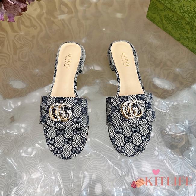 Kitlife Gucci Double G Diamond Buckle Flat Slippers Beige & Blue - 1