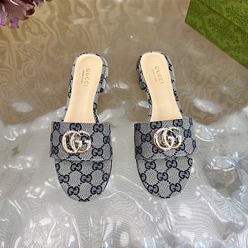 Kitlife Gucci Double G Diamond Buckle Flat Slippers Beige & Blue
