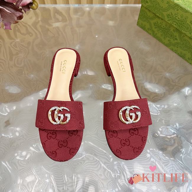 Kitlife Gucci Double G Diamond Buckle Flat Slippers Red - 1
