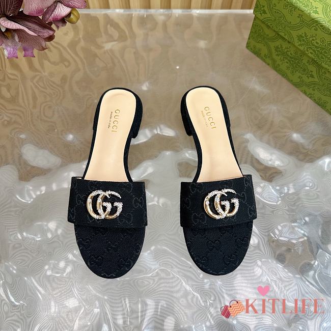 Kitlife Gucci Double G Diamond Buckle Flat Slippers Black - 1