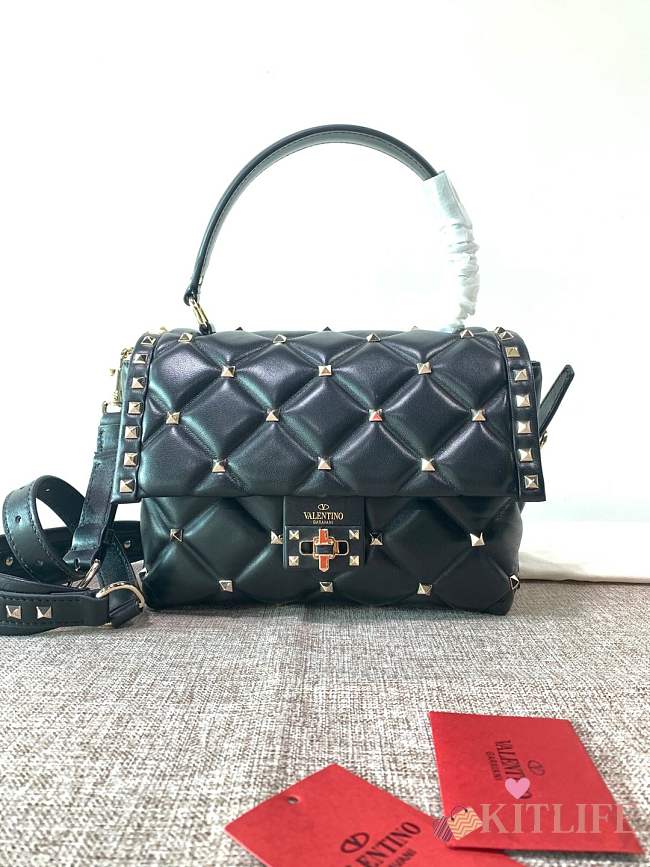 Kitlife Valentino Candy Stud Top Handle Bag Black 23×11×17cm - 1