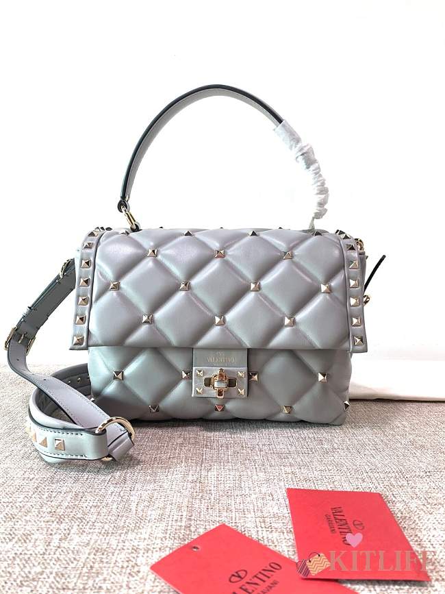 Kitlife Valentino Candy Stud Top Handle Bag Grey 23×11×17cm - 1