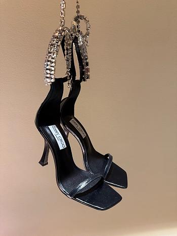 Kitlife Jimmy Choo classic diamond chain pointed crystal high-heel sandals black