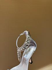 Kitlife Jimmy Choo classic diamond chain pointed crystal high-heel sandals silver - 3