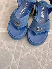 Kitlife Chanel Toe-clip Thick-soled Sandals Blue Denim - 6