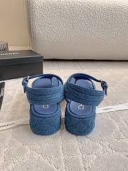 Kitlife Chanel Toe-clip Thick-soled Sandals Blue Denim - 4