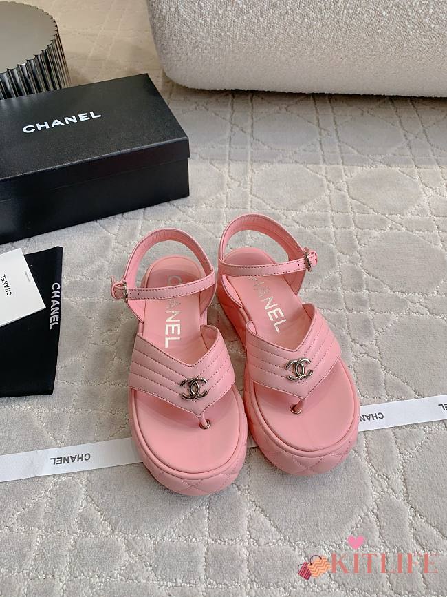 Kitlife Chanel Toe-clip Thick-soled Sandals Pink - 1