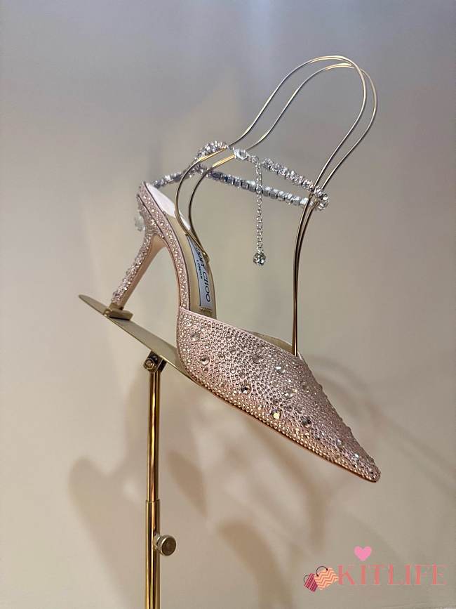 Kitlife Jimmy Choo Saeda 100mm Crystal-embellished Pumps Light Pink - 1