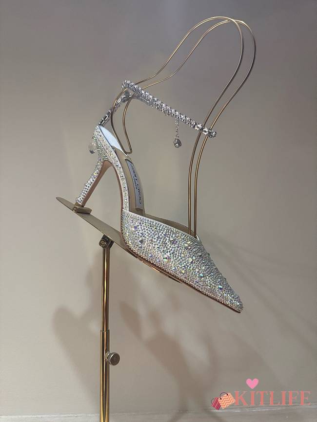 Kitlife Jimmy Choo Saeda 100mm Crystal-embellished Pumps Silver - 1