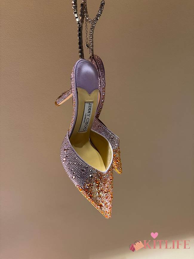 Kitlife Jimmy Choo Saeda 100mm Crystal-embellished Pumps Purple & Orange - 1