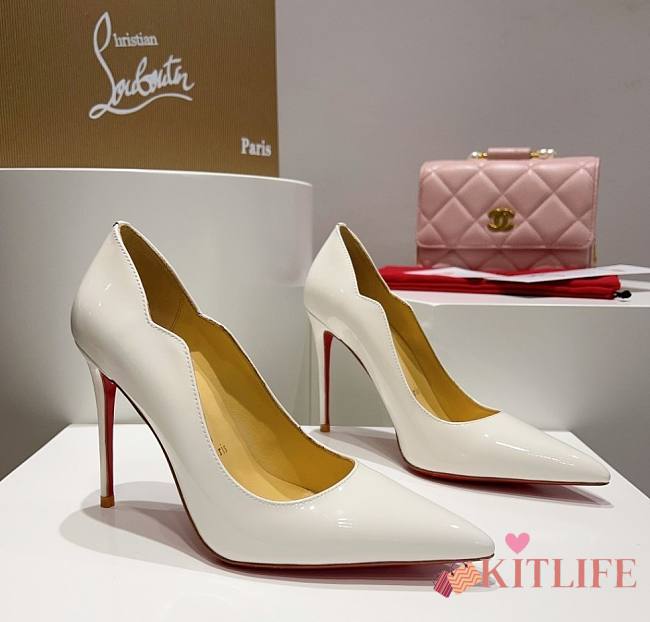 Kitlife Christian Louboutin Hot Chick Patent Leather Pumps White - 1