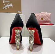 Kitlife Christian Louboutin Silver Silk Crystal Lipstick High Heels Black - 4