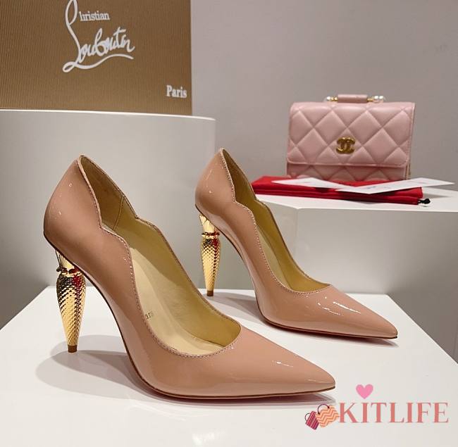 Kitlife Christian Louboutin Gold Silk Crystal Lipstick High Heels Beige - 1