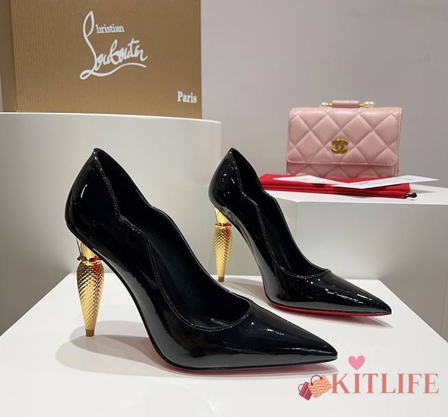 Kitlife Christian Louboutin Gold Silk Crystal Lipstick High Heels Black - 1