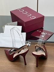 Kitlife Gucci Letter Buckle Chain High-heeled Sandals Burgundy - 6