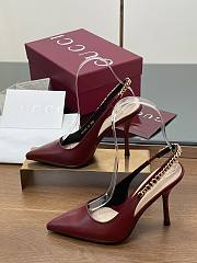 Kitlife Gucci Letter Buckle Chain High-heeled Sandals Burgundy - 5