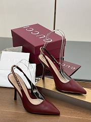 Kitlife Gucci Letter Buckle Chain High-heeled Sandals Burgundy - 2