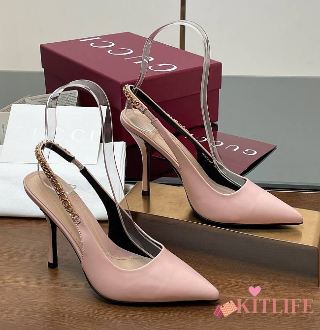 Kitlife Gucci Letter Buckle Chain High-heeled Sandals Light Pink - 1