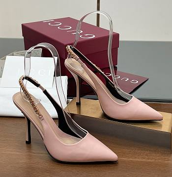 Kitlife Gucci Letter Buckle Chain High-heeled Sandals Light Pink