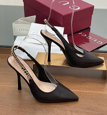 Kitlife Gucci Letter Buckle Chain High-heeled Sandals Black