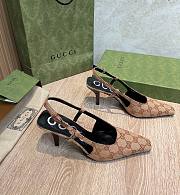 Kitlife Gucci GG Pointed Toe Slingback Pumps Dark Brown & Beige - 2