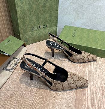 Kitlife Gucci GG Pointed Toe Slingback Pumps Brown & Beige