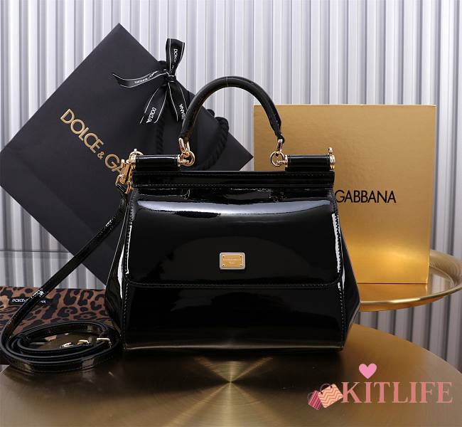 Kitlife Dolce & Gabbana Black Patent Leather Sicily Bag 20x16x8cm - 1